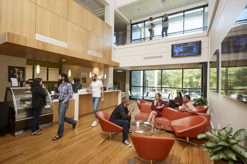 SAS campus features many conversation spots for brainstorming.
