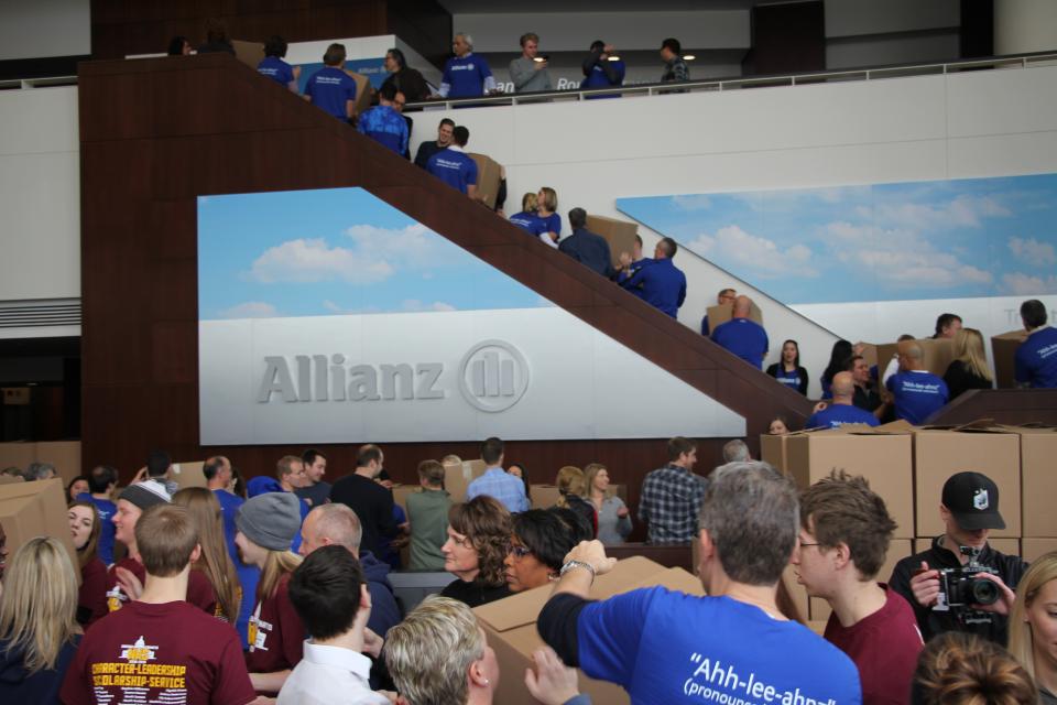 Employees volunteer at Allianz Field.