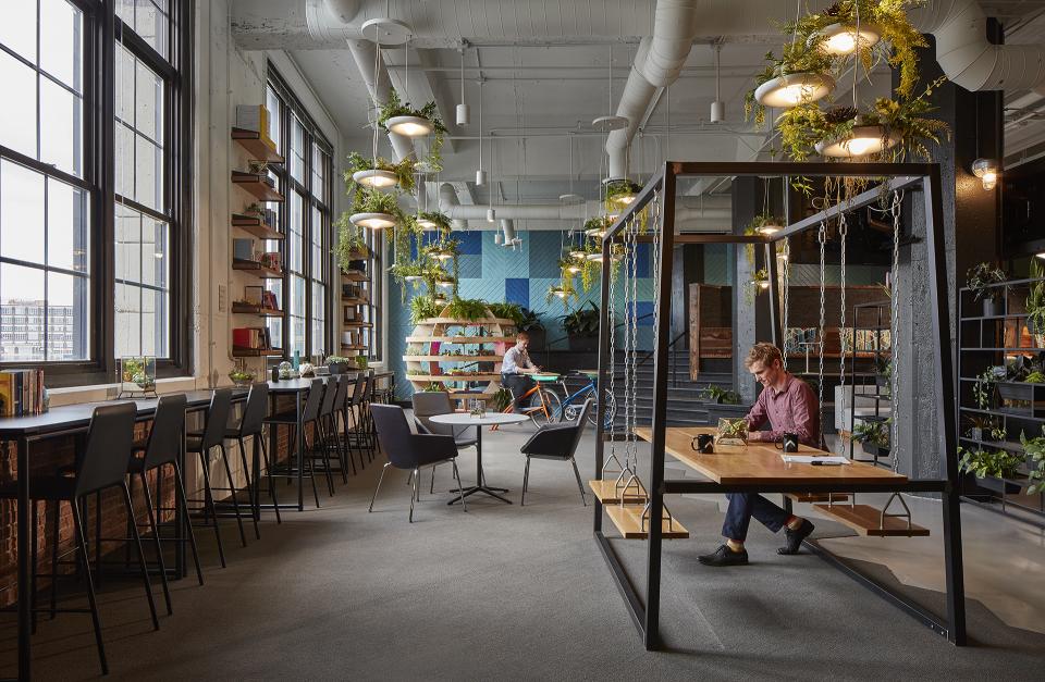 Uptake's vast space located in Chicago's River North neighborhood is a mix of industrial and modern styles