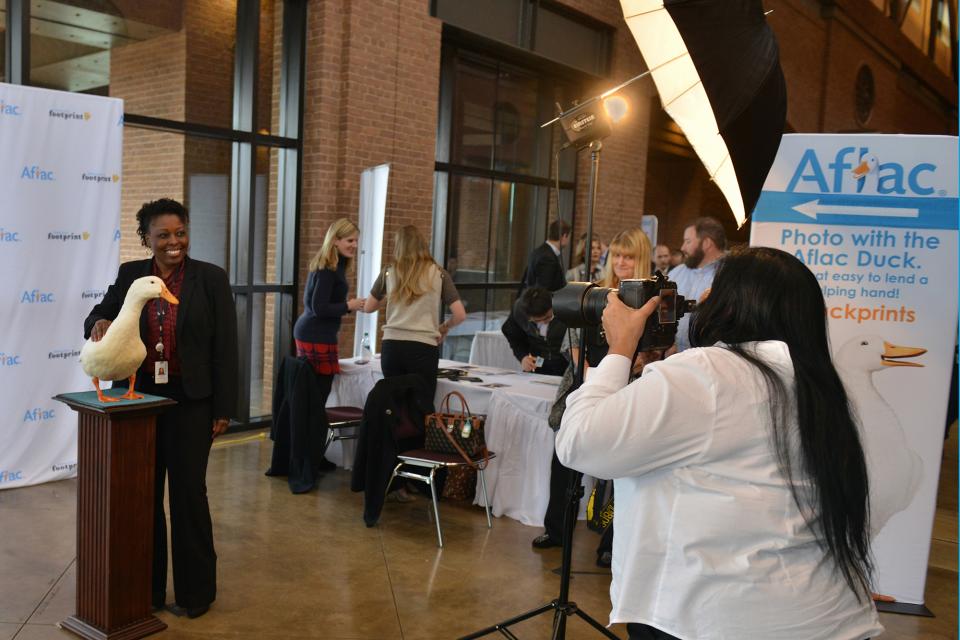 Employees are treated to special photo sessions with the Aflac Duck.