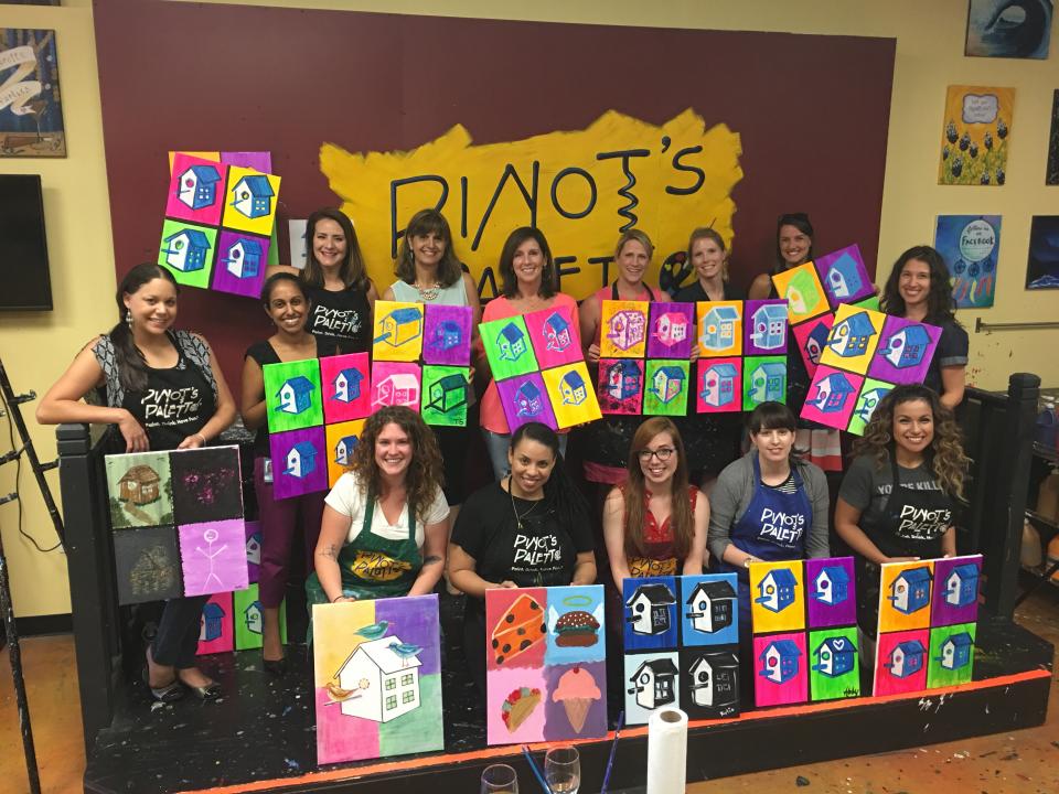 HomeAway Admin & Facilities team enjoying an afternoon of painting with a twist