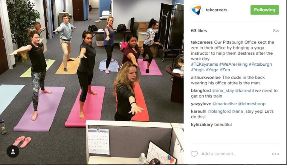 Our Pittsburgh office kept the zen in their office by bringing in a yoga instructor to help them de-stress after the workday!