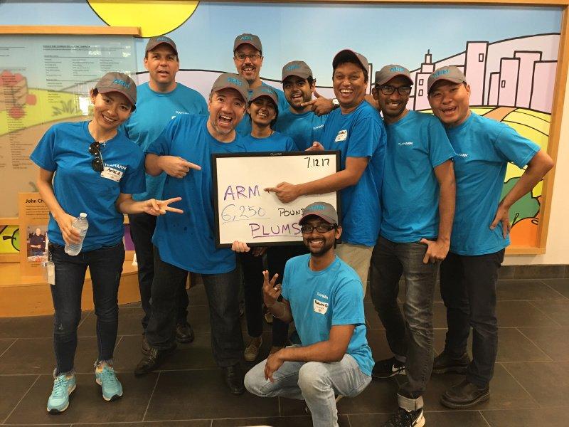 Team Arm San Jose volunteering time sorting food at the food bank