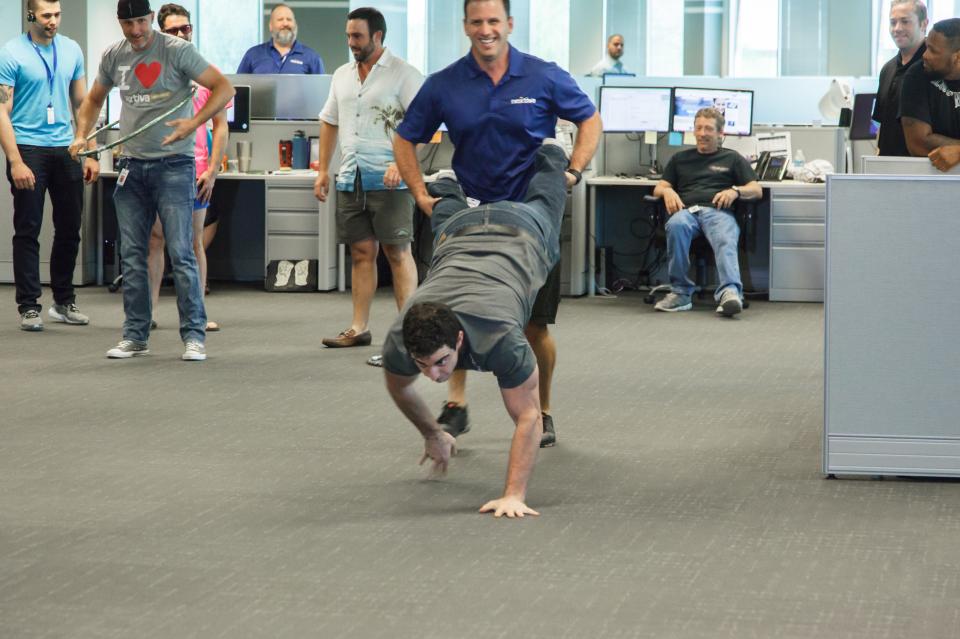 3pm Throwdown wheelbarrow race on the Sales floor