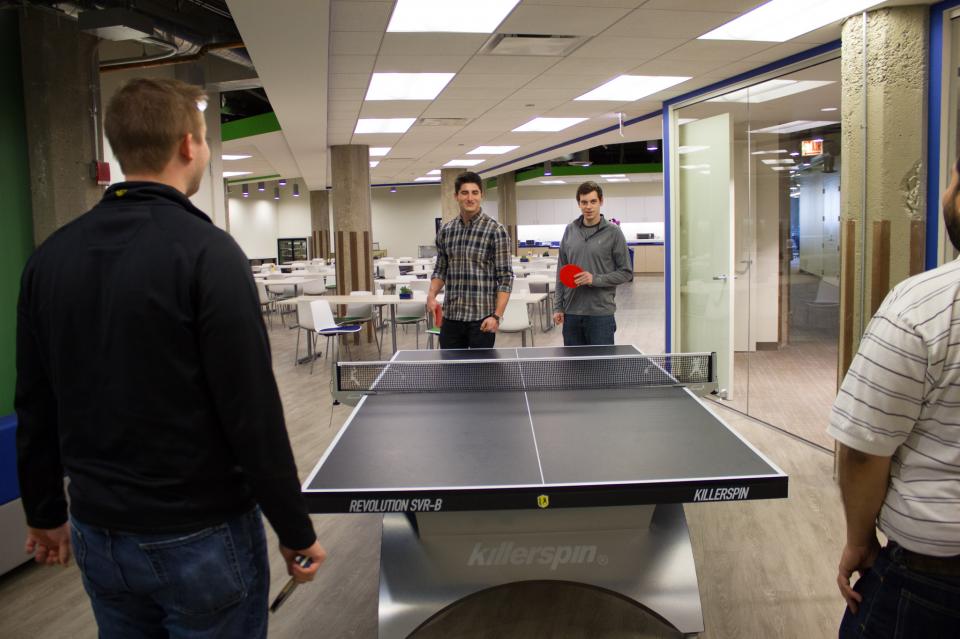 At Echo, you better be ready to Bring Your Own at the ping pong table! These Chicago office employees take a break from the day in our main cafeteria.