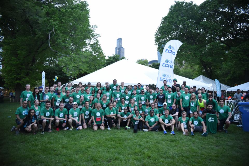 Coworkers? More like best friends. Meet your new squad at Echo. Chicago office employees hang out together after running a corporate 5k.