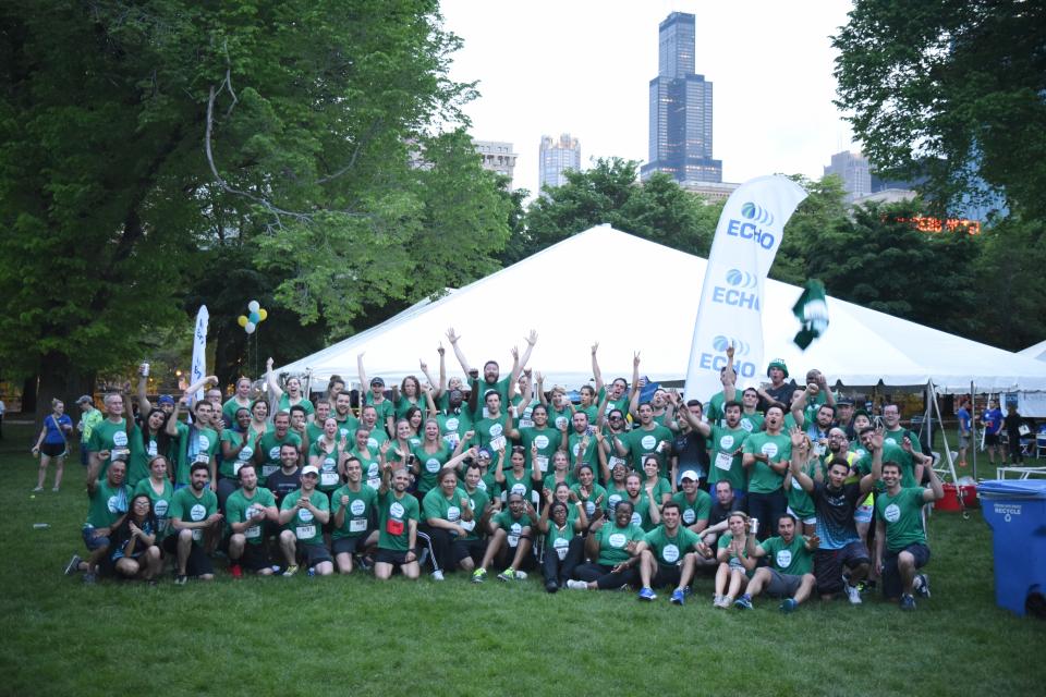 Coworkers? More like best friends. Meet your new squad at Echo. Chicago office employees hang out together after running a corporate 5k.