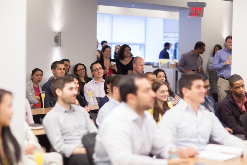 Champagne toast in NY office