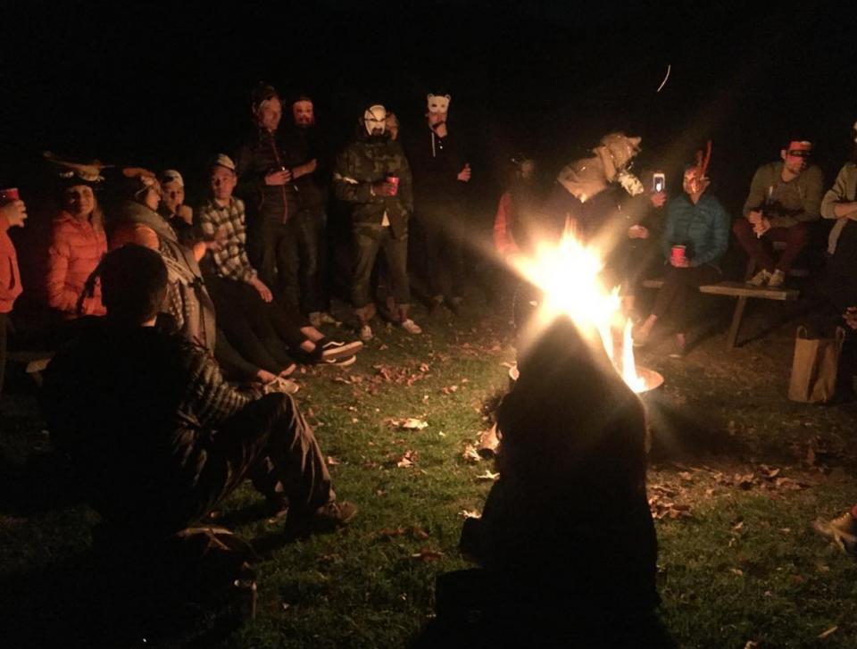 A snapshot from our retreat in 2016 in Santa Barbara. Everyone on the team made a mask to describe their fears, shared their fears with others, and burned them one by one in the fire. Everyone also made an arm band that described something that's helped them in a hard t