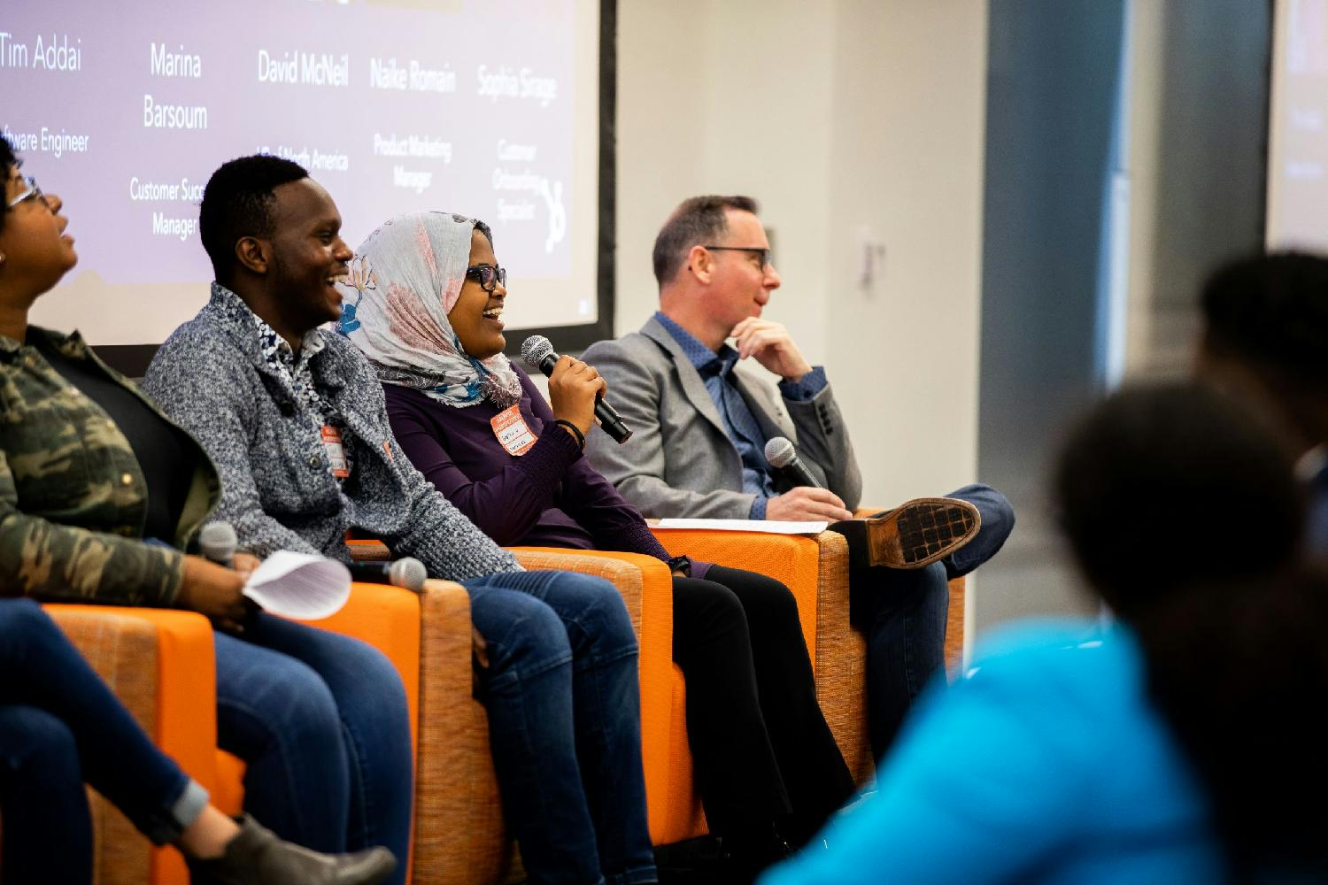 HubSpot employees sharing their favorite Taylor Swift songs with CEO Yamini Rangan.