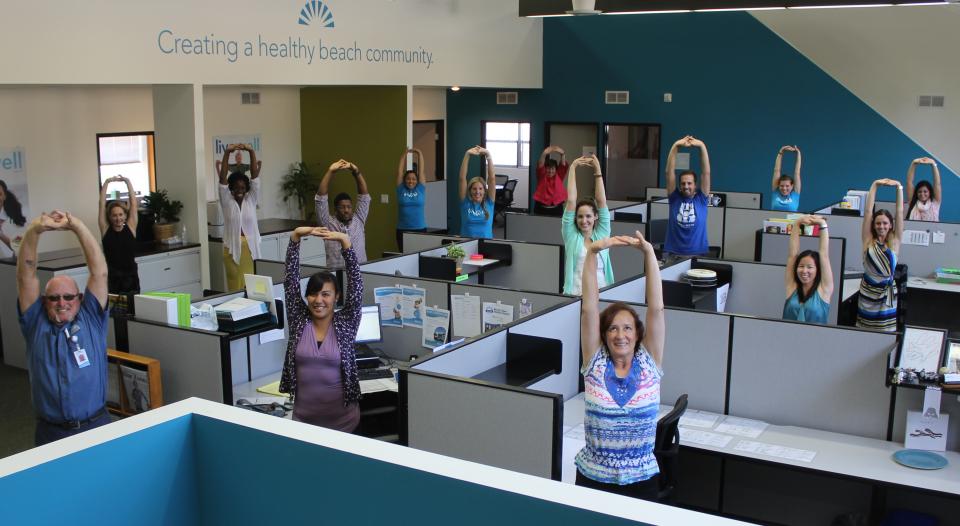 Employees take stretch break to down shift