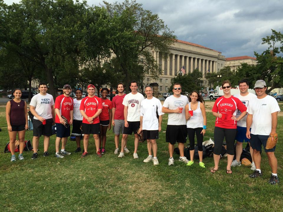 Censeo Reds players taking a break from a biweekly softball game