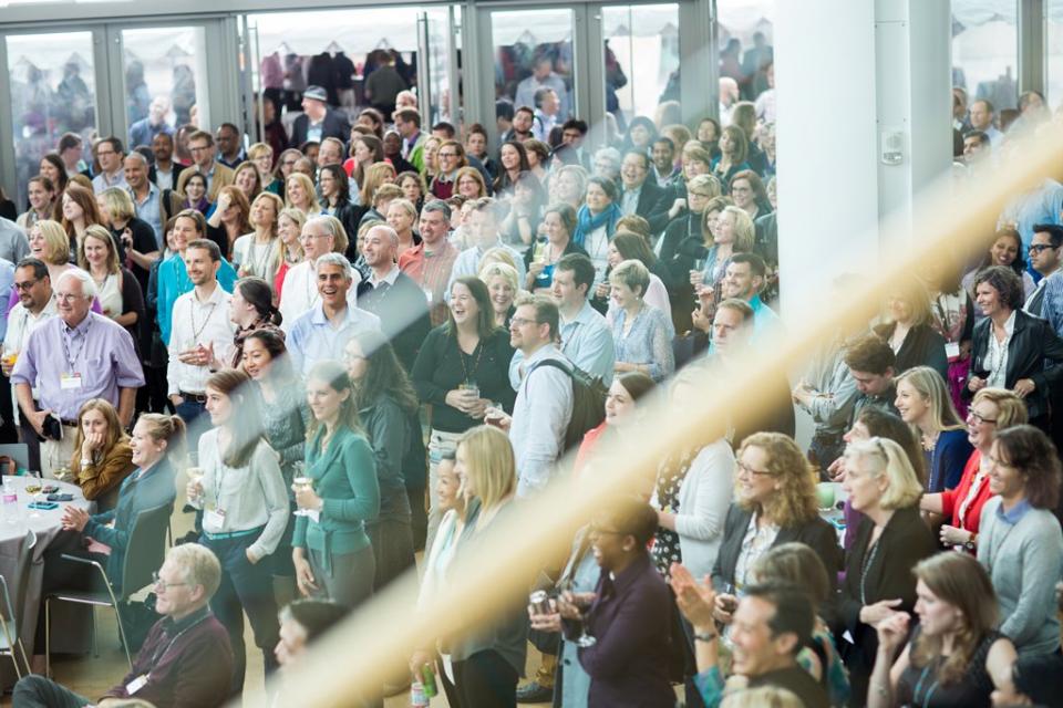 Celebrating in the campus atrium