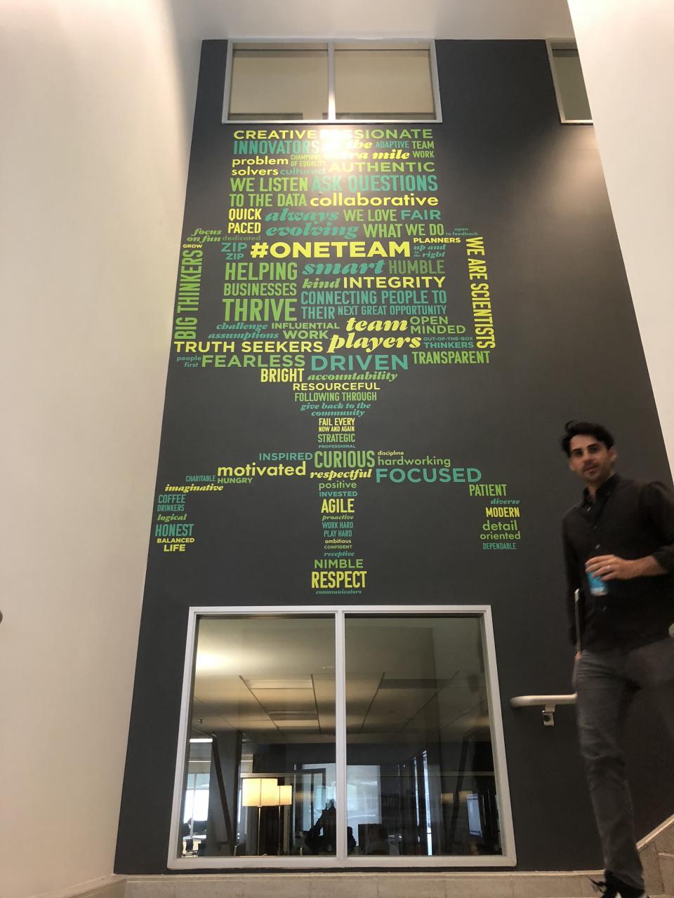 Some of our values shaped as our logo (Santa Monica office)