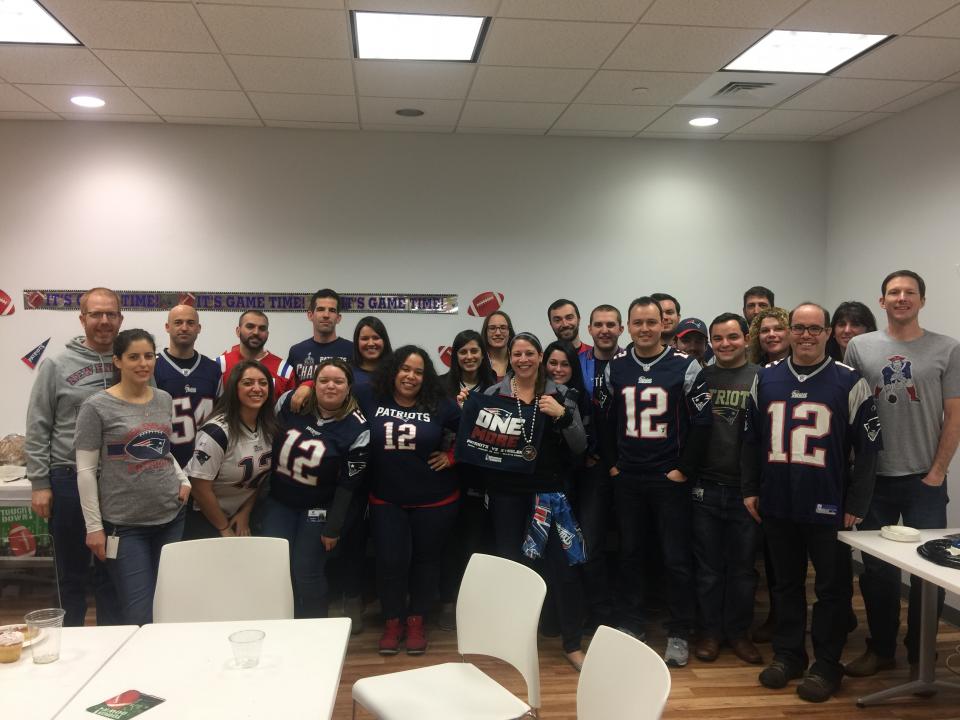 Celebrating the Patriots Super Bowl win