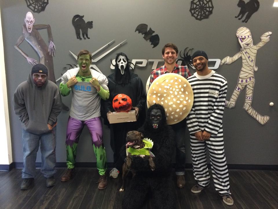 Optoro celebrates Halloween with some great costumes (note: man bun)