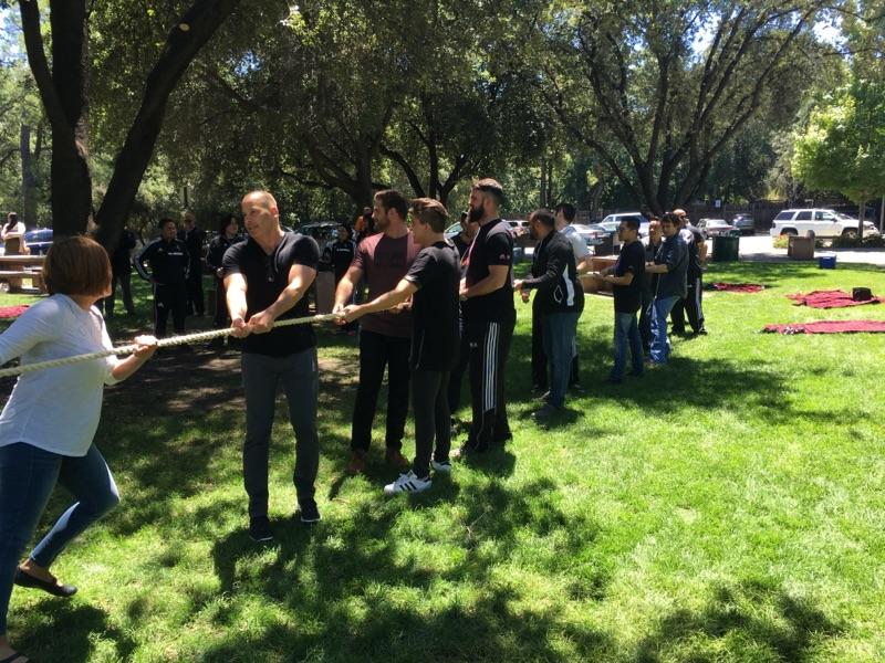 Here we are at a local parking enjoying a fun team build and playing tug of war.