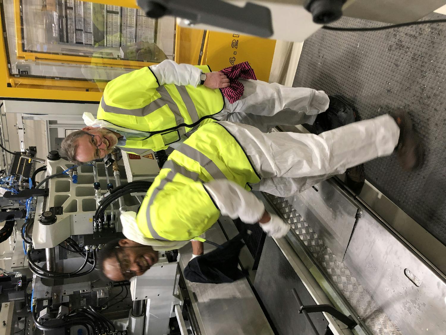 Our CEO, Jon Erik Engeset and our Global EHS Leader performing routine equipment maintenance at one of our manufacturing facilities. 