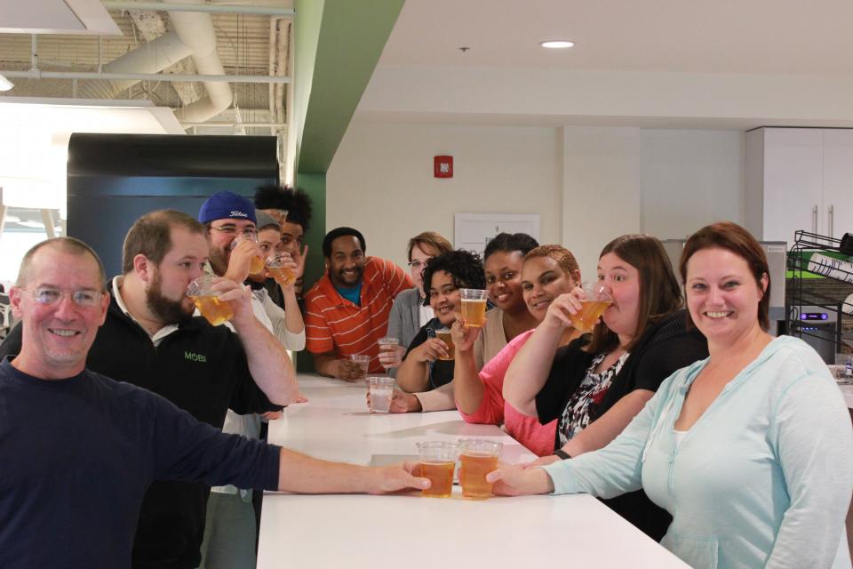 End of day drinks in the cafe and kitchen