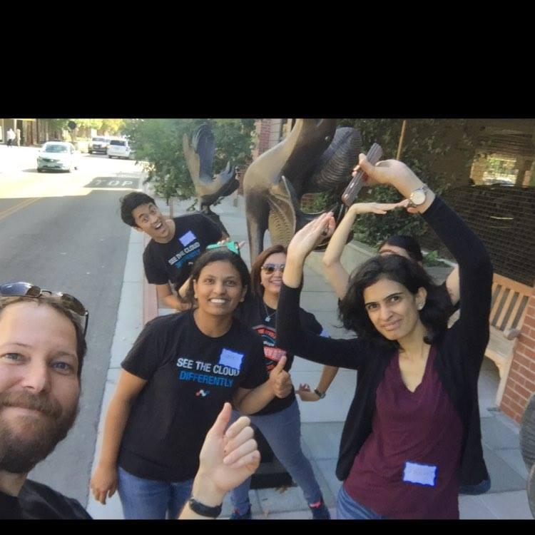 Netskope employees on a scavenger hunt in downtown Los Altos