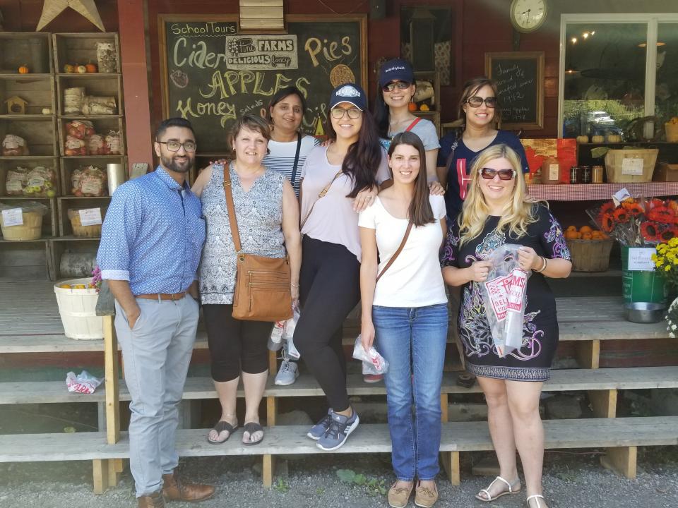 Fall is the best for cross functional teambuilding at IB- where HR and Finance get to work together at apple picking