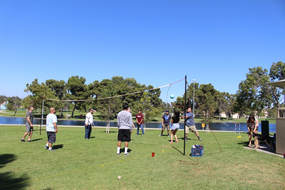 Giroux employees playing volleyball at the company picnic