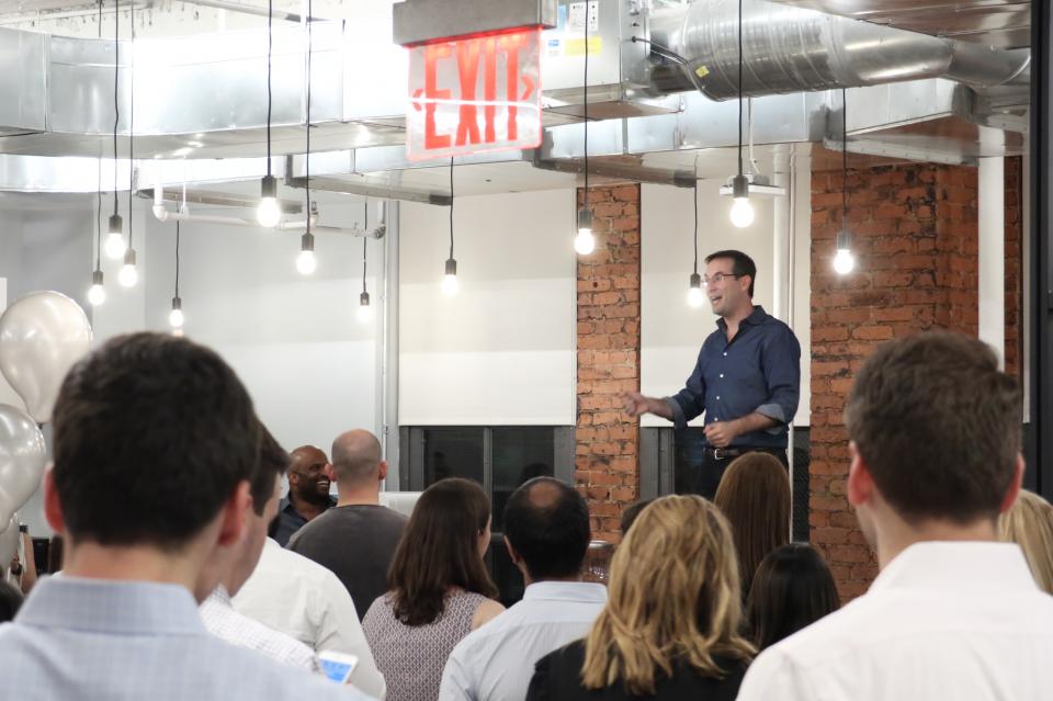 CEO, David Siegel delivering a speech at 2017 company party