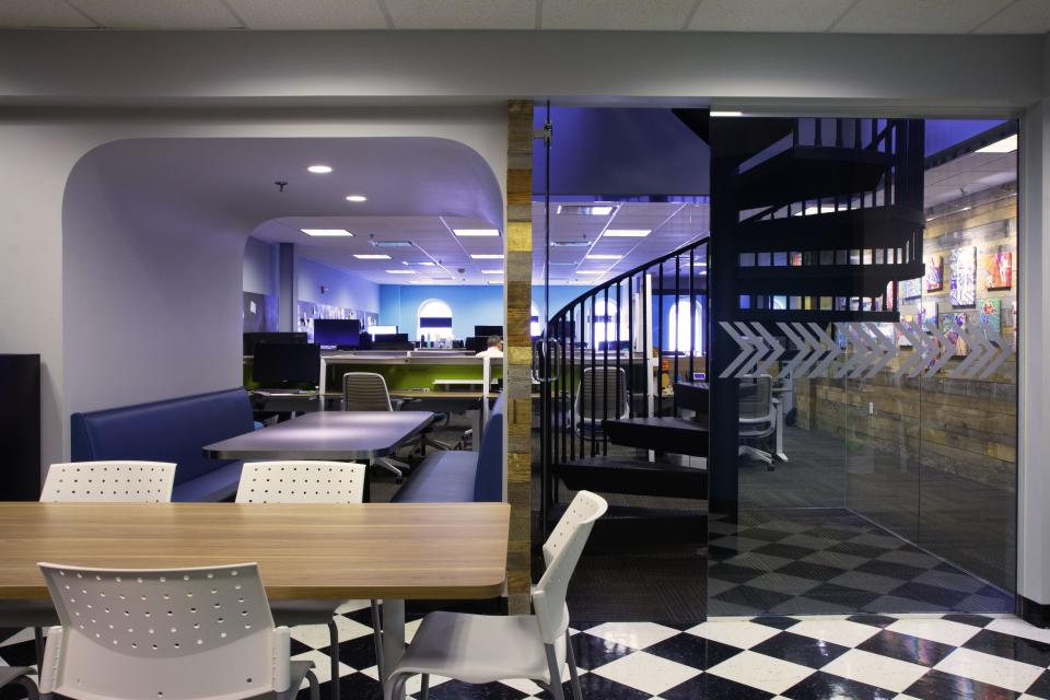 College Ave Office Space viewed from employee kitchen and dining area