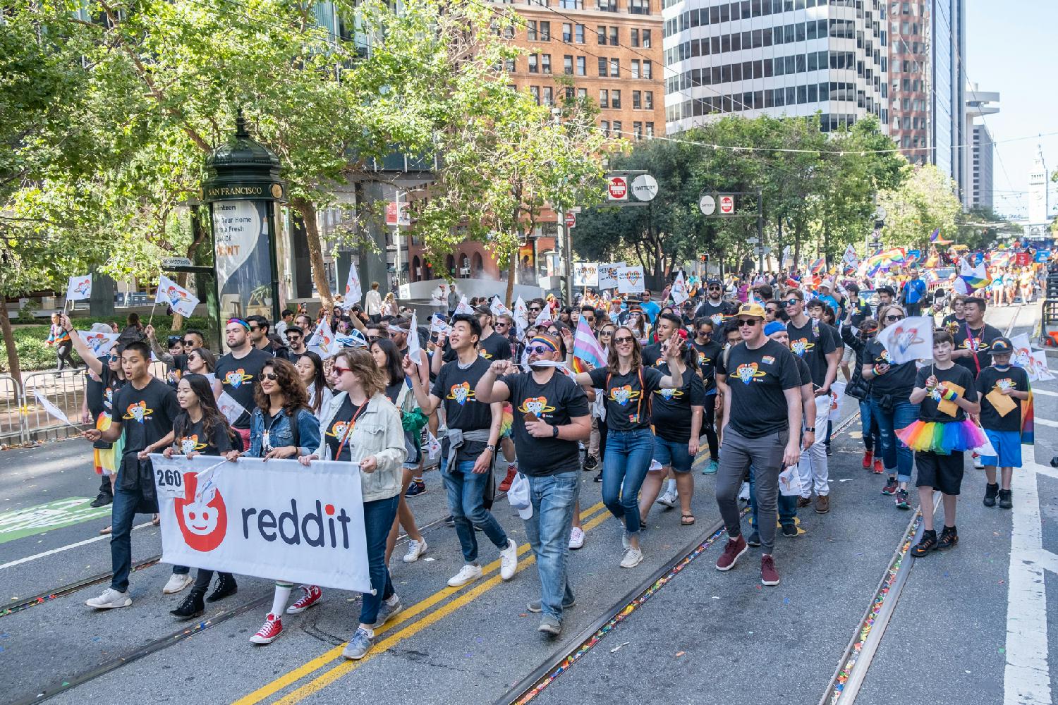  Reddit employees celebrating San Francisco’s Pride Parade.  